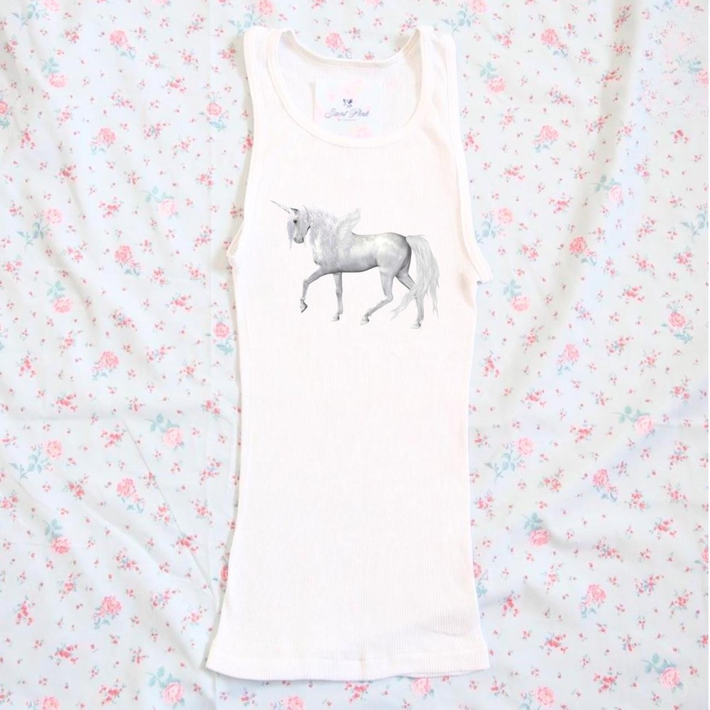 unicorn graphic ribbed tank top 2012 tumblr indie sleaze y2k saint pink